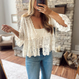 Natural Crochet Floral Lace Cardigan Top