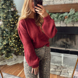 Brown Ribbed Puff Sleeve Sweater IN STORE