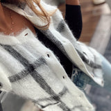 Gray Plaid Fuzzy Sweater Vest