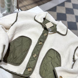 Ollie Olive/Cream Faux Shearling Collared Jacket IN STORE