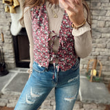 Sweetest Thing Wine Floral Quilted Vest with Front Ties