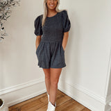 Sunny Attraction Dark Denim Smocked Romper