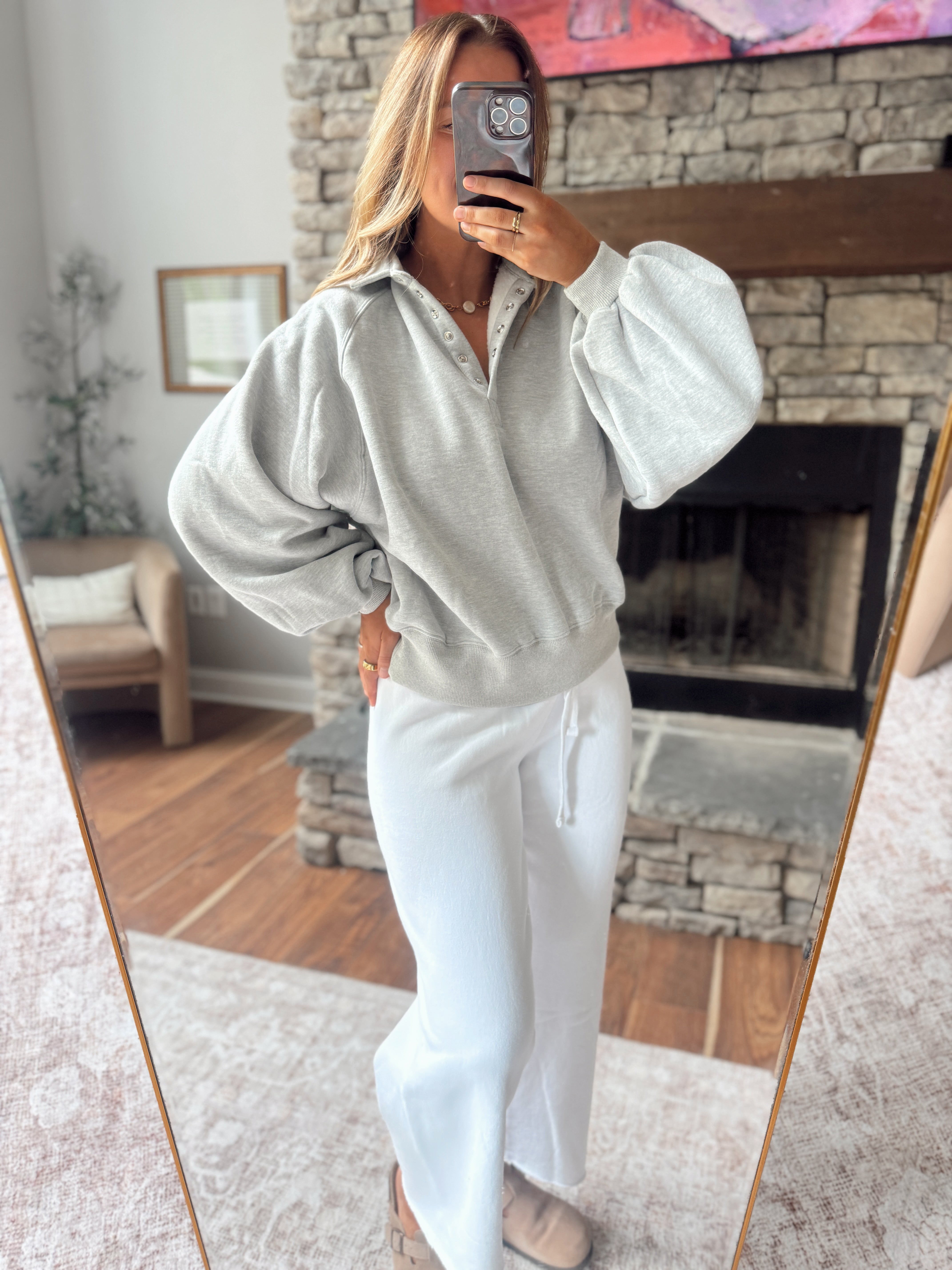 Heather Gray Montauk Snap Button Pullover