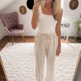 Ecru Striped Linen Pants