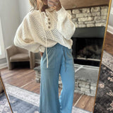 Dusty Blue Mineral Washed Wide Leg Pant
