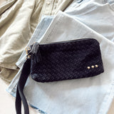 Navy Suede Emma Woven Clutch Wristlet