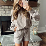 Mocha French Terry Short & Long Sleeve Top Set