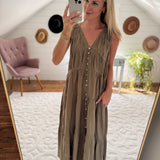 Olive Textured Button Maxi Dress