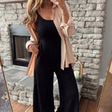 Precious Love Black Textured Knit Wide Leg Tank Jumpsuit
