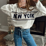 New York White Multi Crew Sweater