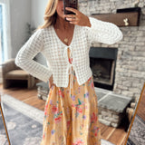 Off White Double Bow Crochet Cardigan