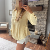 Yellow Soft Pleat Button Top