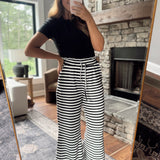 Black Striped Waffle Wide Palazzo Pants