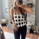 Black Natural Checkered Crochet Tank Top