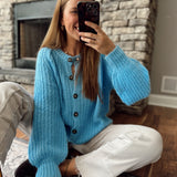 Blue Brushed Button Up Cardigan