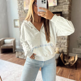 White Melange Zenia Plaid Trim Pullover