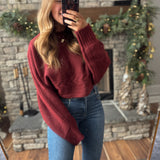 Wine Braided Charm Cropped Sweater