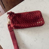 Burgundy Suede Emma Woven Clutch Wristlet