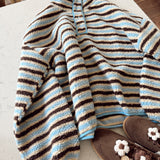 Chocolate & Sky Striped Sherpa Pullover