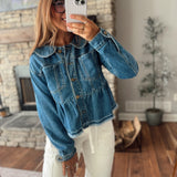 Washed Cobalt Peplum Hem Denim Jacket