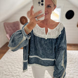 Vintage Wash Denim Crochet Patch Top