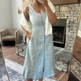 Washed Light Denim Zipper Front Midi