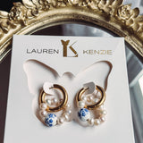 Dreamer Gold Pearl & Painted Bead Hoop Earrings IN STORE