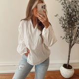 Total Dedication Ivory Pinstripe Blouse