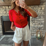 Red Puff Sleeve Button Down Cardi