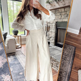 Risen Taupe Shirring Detail Pull On Linen Pants