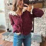 Cranberry Cable Knit Contrast Cardigan
