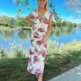 Sweet & Stylish Pink Peony Ruched Maxi Dress