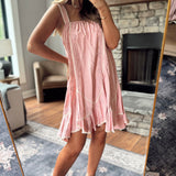 Coastal Elegance Soft Pink Mock Overall Embroidered Flowy Mini