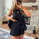 Black Avaline Gauze Top and Shorts Set