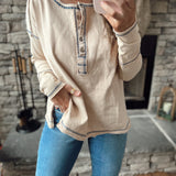 Going For It Oatmeal Cotton Mineral-Washed Henley