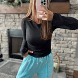 Everyday Basics Black Boat Neck Ribbed Long Sleeve