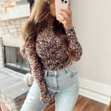 Maeve Mocha/Blue Floral Mesh Ruched Bodysuit