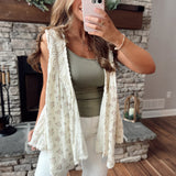 Makenna Cream Multi Floral & Pearls Sleeveless Cardi