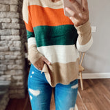 Sincere Wish Taupe/ Hunter Green Stripe Sweater