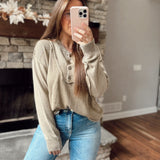 Dusty Roads Olive Mineral-Washed Button Up Knit Sweater