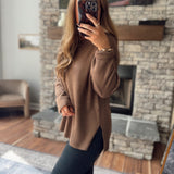 Lexi Chocolate Drop-Shoulder Sweater