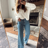 Risen Dark HR Bow Embroidered Wide Leg Jeans