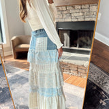 Wildest Dreams Denim Multi Textured Tiered Maxi Skirt