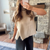Taupe Sleeveless Mock Neck Sweater Top