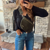 Suede Olive Westly Woven Bum Bag