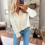 White Lace Trim Textured Top