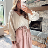 Oatmeal Bambi V Neck Knit Cardigan