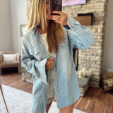 Washed Light Denim Long Sleeve Mini Dress