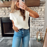 Ivory Mock Neck Short Sleeve Pocket Detail Sweater