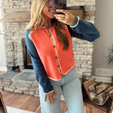Punch Orange Contrast Stitch Cardigan